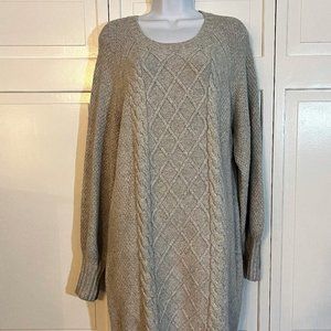 American Eagle cable knit balloon sleeve heather gray sweater dress